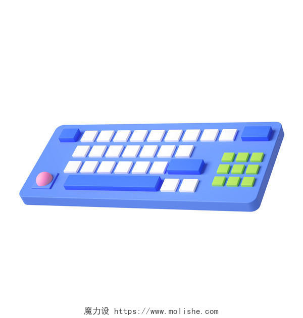 蓝色卡通3D立体编程键盘元素3DC4D
